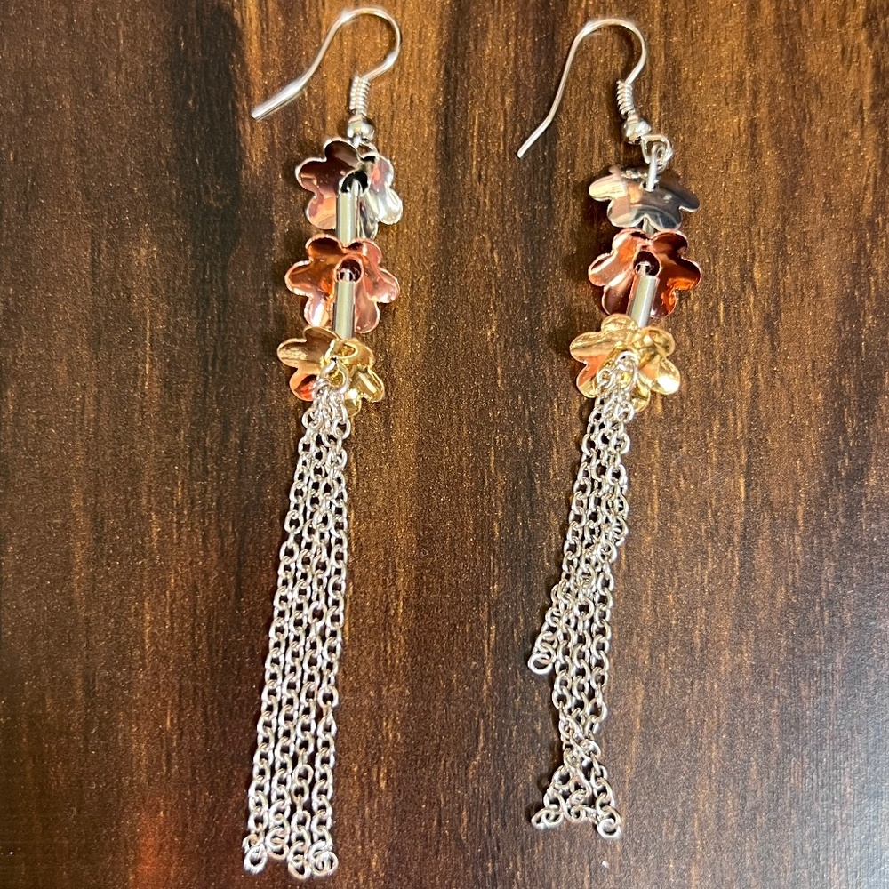 Tri-Color Flower Tassel Dangle Earrings